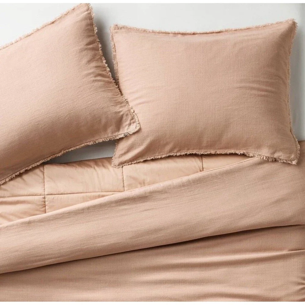 Queen Heavyweight Linen Blend Comforter and Sham Set Light Adobe Clay - NEW